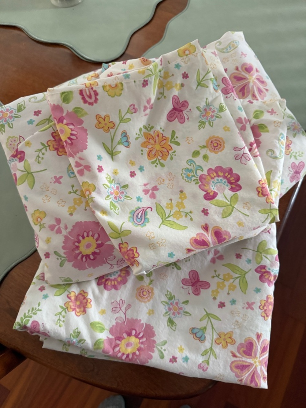 Pottery Barn Kids Pink and Green Floral Cotton Sheet Set twin size